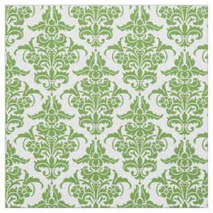 Tissu Modèle Damask - Avocado Green on White