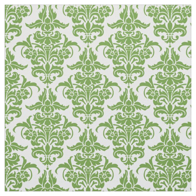 Tissu Modèle Damask - Avocado Green on White (Échantillon)
