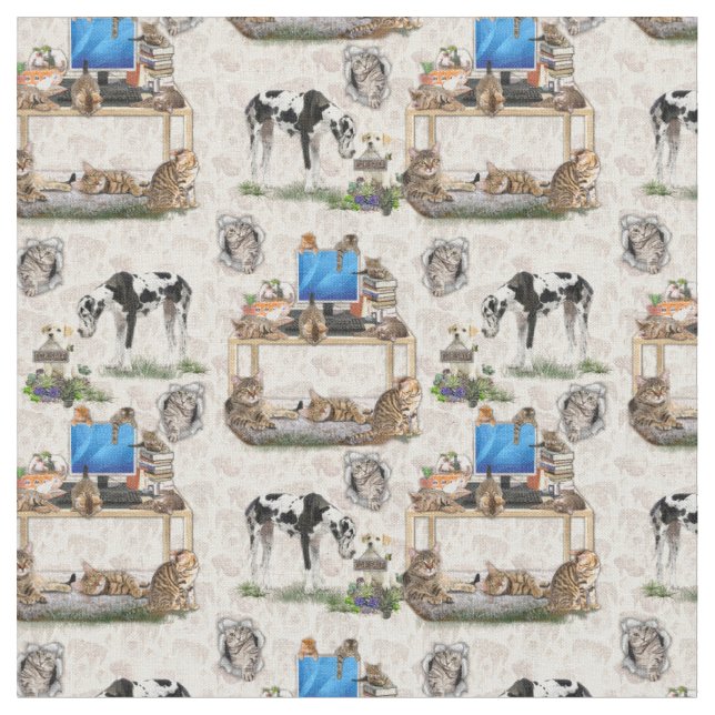 Tissu Modèle de répétition de chats et chiens de luxe Fa (Fermer)