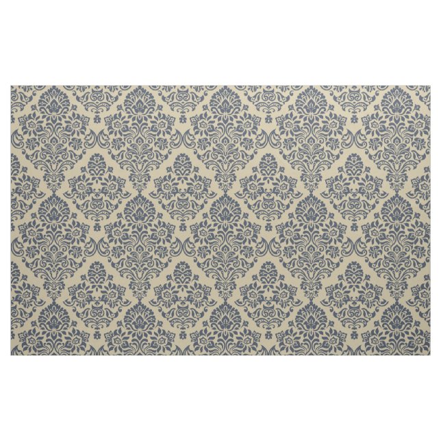Tissu Modèle élégant bleu et crème Damask (Fat Quarter)