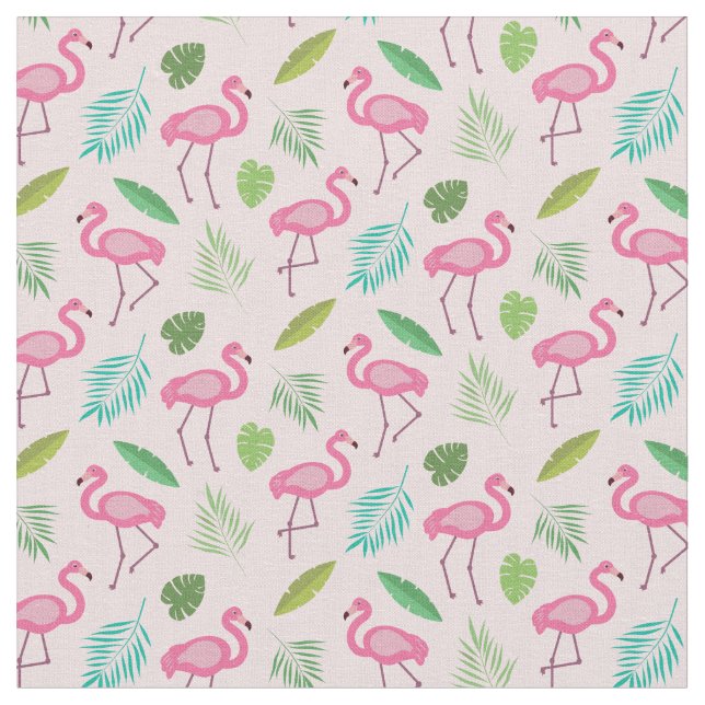 Tissu Modèle flamand rose avec feuilles tropicaux (Fermer)