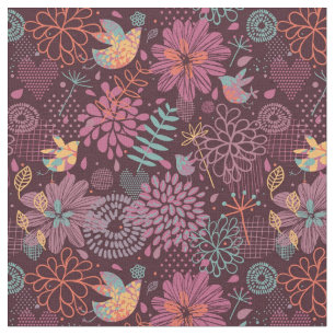 Tissu Modèle floral Abstrait avec oiseaux