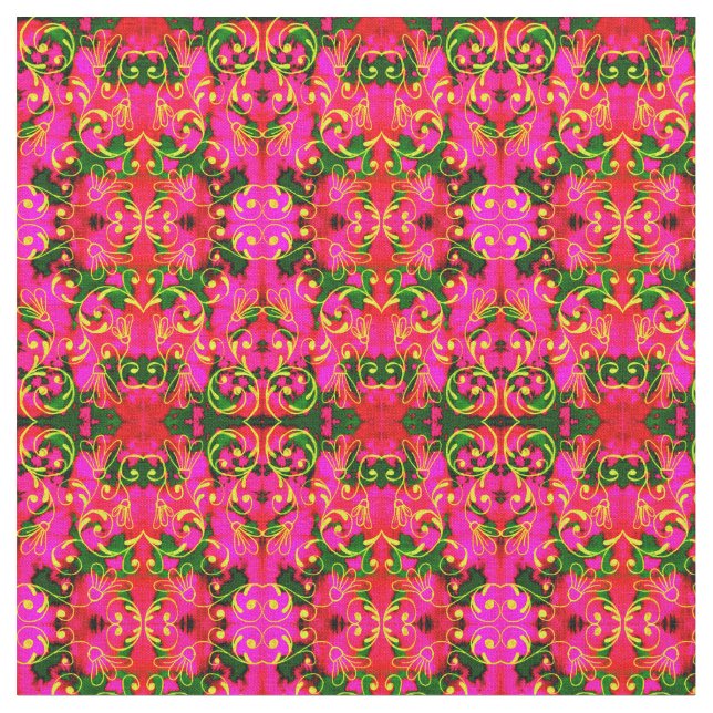Tissu Modèle floral Abstrait rose et vert (Fermer)