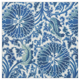Tissu Modèle floral chinois bleu