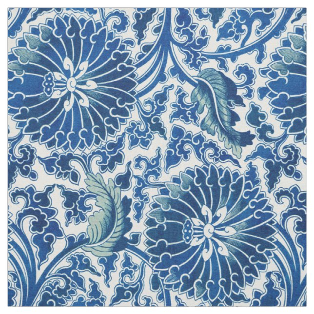 Tissu Modèle floral chinois bleu (Échantillon)