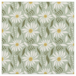 Tissu Modèle floral de menthe blanche