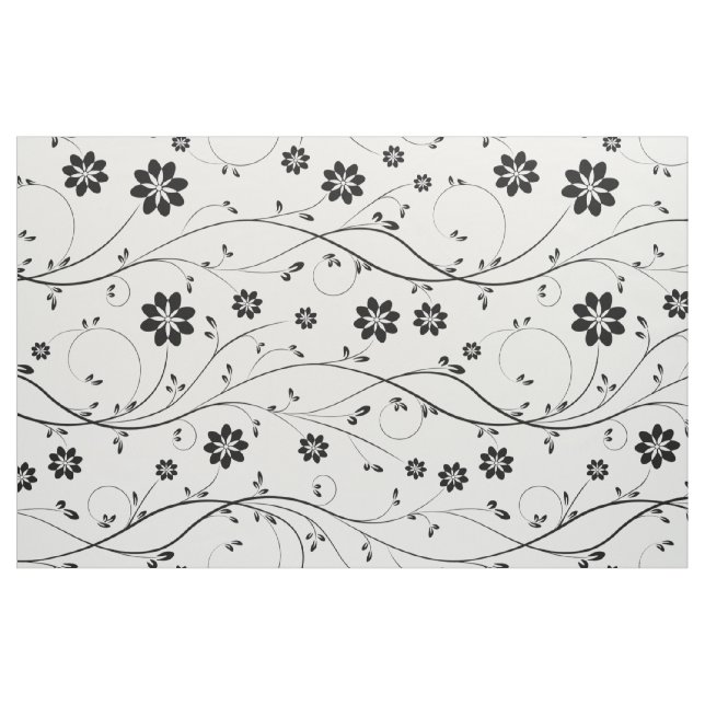 Tissu Modèle floral délicat noir et blanc (Fat Quarter)