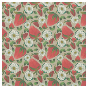 Tissu Modèle floral fraise