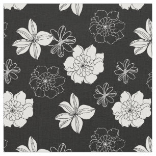 Tissu Modèle floral noir et blanc