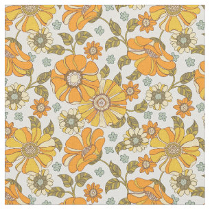 Tissu Modèle Floral Orange vintage