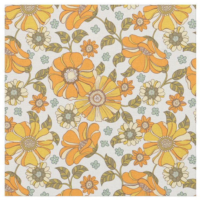 Tissu Modèle Floral Orange vintage (Fermer)