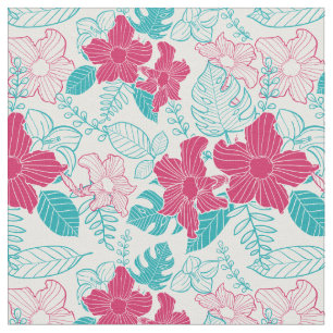 Tissu Modèle floral Turquoise & Magenta