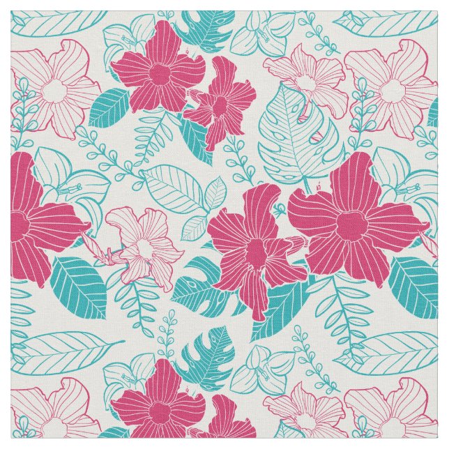 Tissu Modèle floral Turquoise & Magenta (Fermer)