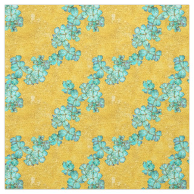 Tissu Modèle floral Turquoise texturé et doré (Échantillon)