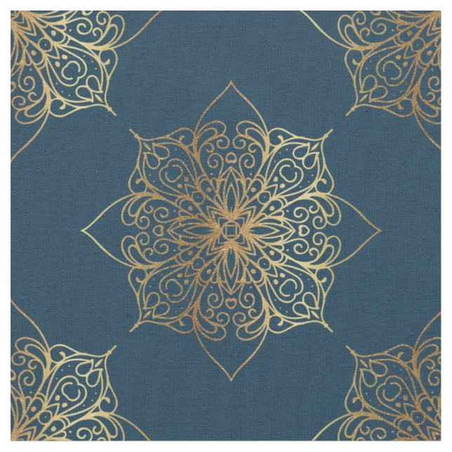 Tissu Modèle Mandala Damask Or (Fermer)