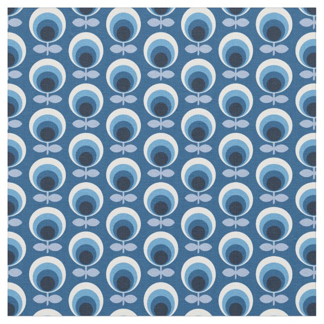 Tissu Moderne Blue Floral tendance du milieu du siècle (Fermer)