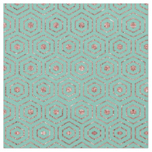 Tissu Moderne Chic Aqua Rose Parties scintillant or Hexa