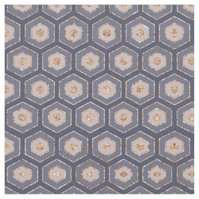 Tissu Moderne Chic Marine Bleu Hexagon Or Géométrique (Fermer)