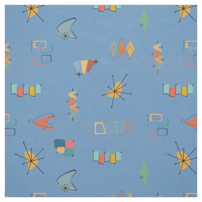 Tissu Moderne de milieu de siècle Texturé Bleu Moyen (Échantillon)