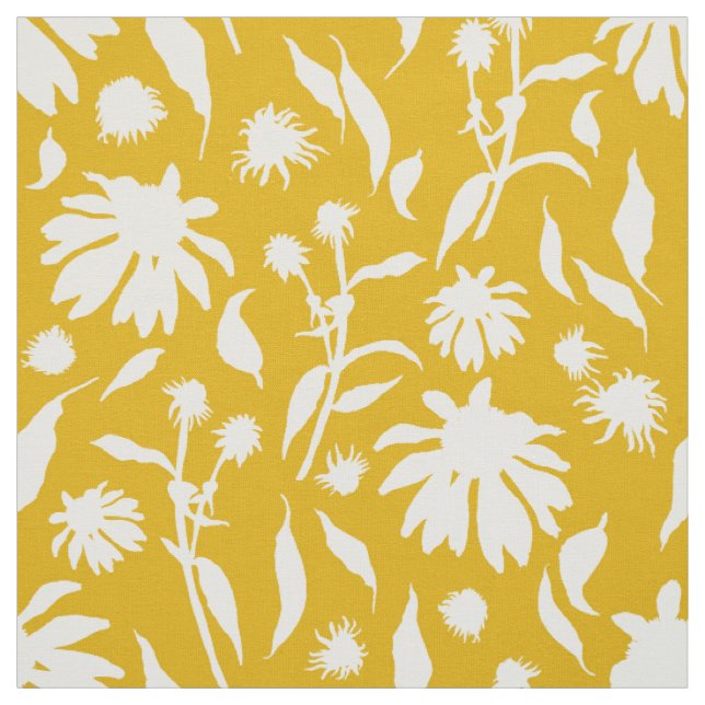 Tissu Moderne Elégante Mustard Jaune Fleurs de Cône Blan (Échantillon)