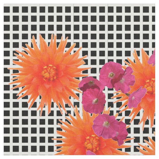 Tissu Moderne Graphique rose Orange Fleurs Vérifier Fabr (Fermer)