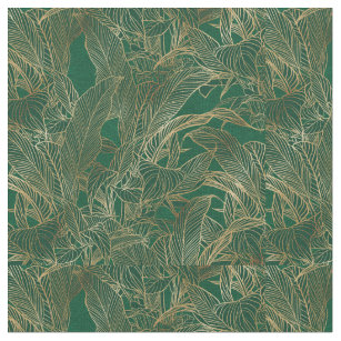 Tissu Moderne Green Gold Foliage Plante Design botanique