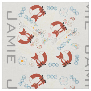 Tissu Moderne Gris Turquoise Orange Personnalisé Fox Mot