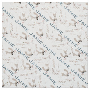 Tissu Moderne Gris Turquoise rose Motif Fox personnalisé