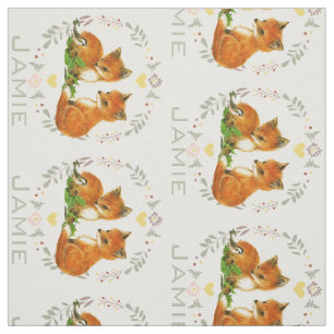 Tissu Moderne Gris Turquoise rose Motif Fox personnalisé