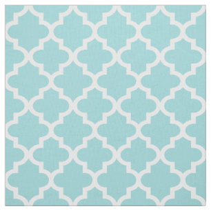 Tissu Moderne motif à quatre feuilles en bleu aqua et bl