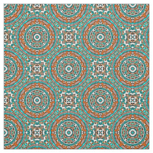 Tissu Moderne Orange Turquoise Ethnic Mosaic Motif
