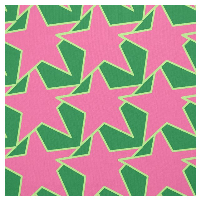 Tissu Moderne Star Géométrique - pastèque rose et vert (Échantillon)