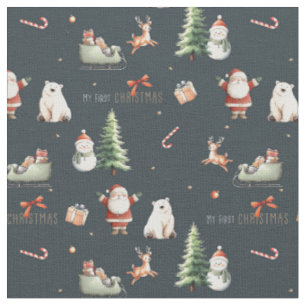 Tissu Mon premier cadeau de Noël Santa