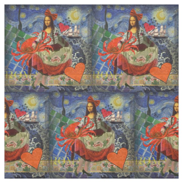 Tissu Mona Lisa Starry Night Collage : Fantaisie surréal (Échantillon)