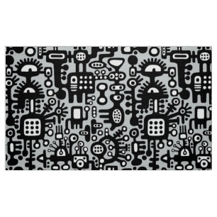 Tissu Monde mécanoïaque - Noir et blanc avec gris c6cbcc
