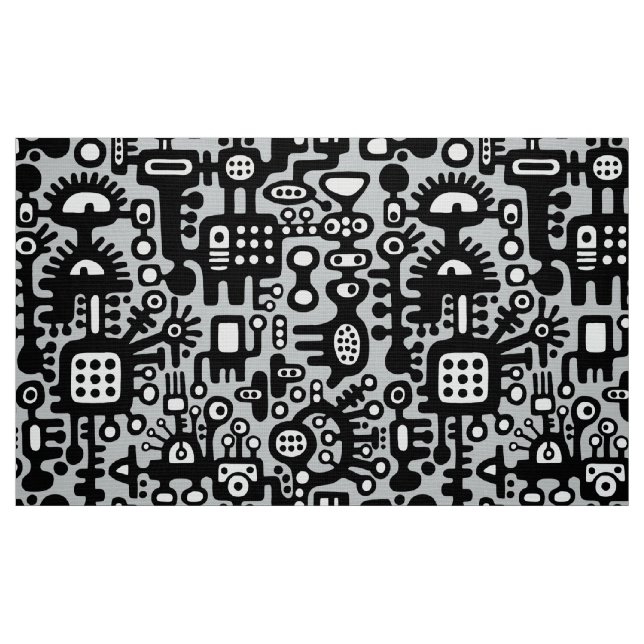 Tissu Monde mécanoïde - Noir et blanc avec gris c6cbcc (Fat Quarter)