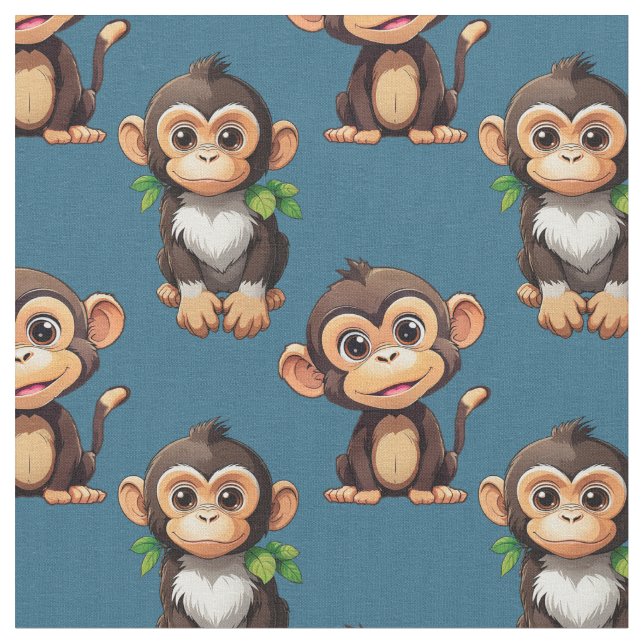 Tissu Monkey Pattern Design Blue  (Fermer)