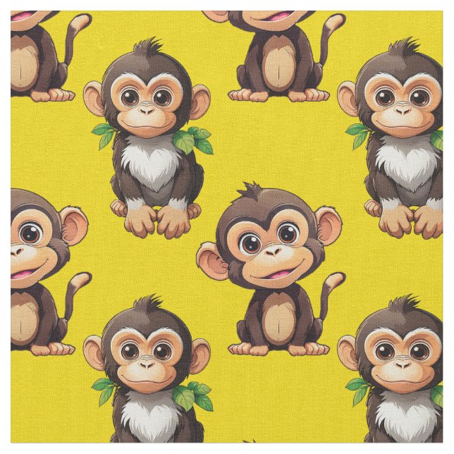 Tissu Monkey Pattern Design Yellow  (Fermer)