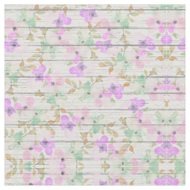 Tissu Monnaie de bois blanc rustique Vert Fleurs Roses B (Fermer)