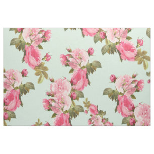 Tissu Monnaie verte aux fleurs roses