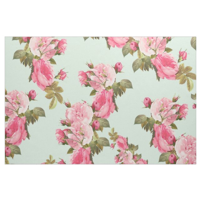Tissu Monnaie verte aux fleurs roses (Fat Quarter)