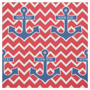 Tissu Monogramme bleu nautique d'Ancre avec Chevron
