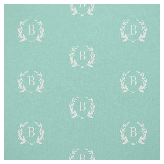 Tissu Monogramme de couronne d'Aqua Laurel (Échantillon)