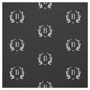 Tissu Monogramme de couronne de laurier noir et blanc