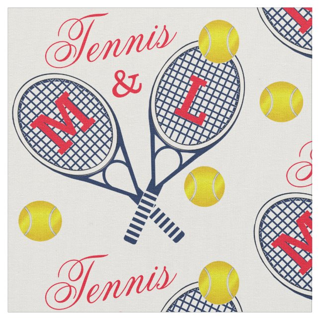 Tissu Monogramme de raquettes et de balles de tennis pou (Fermer)