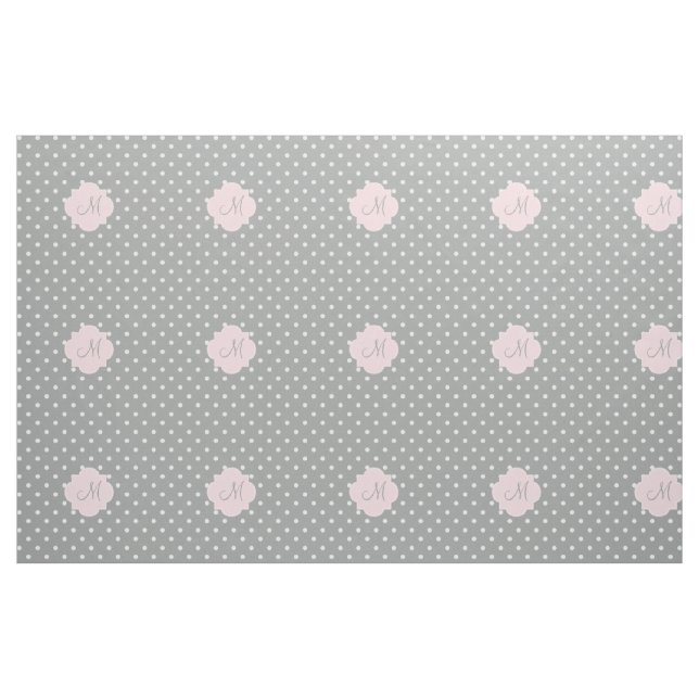 Tissu Monogramme Gris, Blanc et Pastel Pink Polka Dot (Yard)