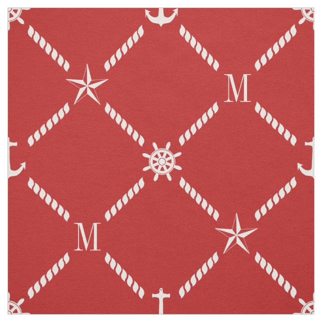 Tissu Monogramme marin rouge et blanc (Échantillon)