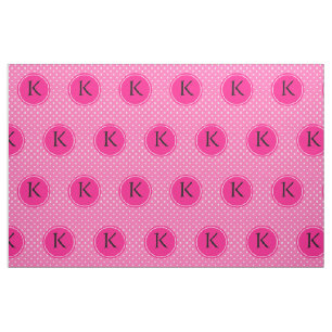 Tissu Monogramme Motif à points rose chaud et blanc