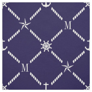 Tissu Monogramme nautique bleu et blanc