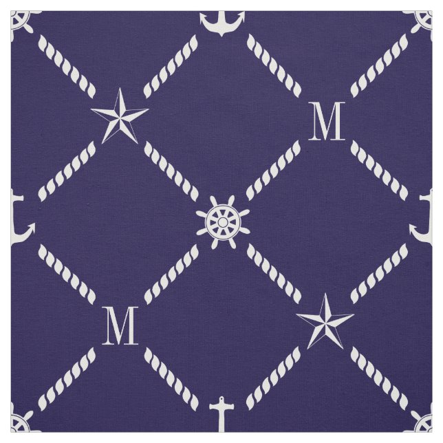 Tissu Monogramme nautique bleu et blanc (Échantillon)
